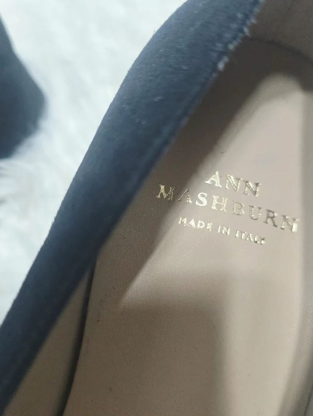 ANN MASHBURN Buckle Heel Black Suede size 38 US 9.5 small heel flats